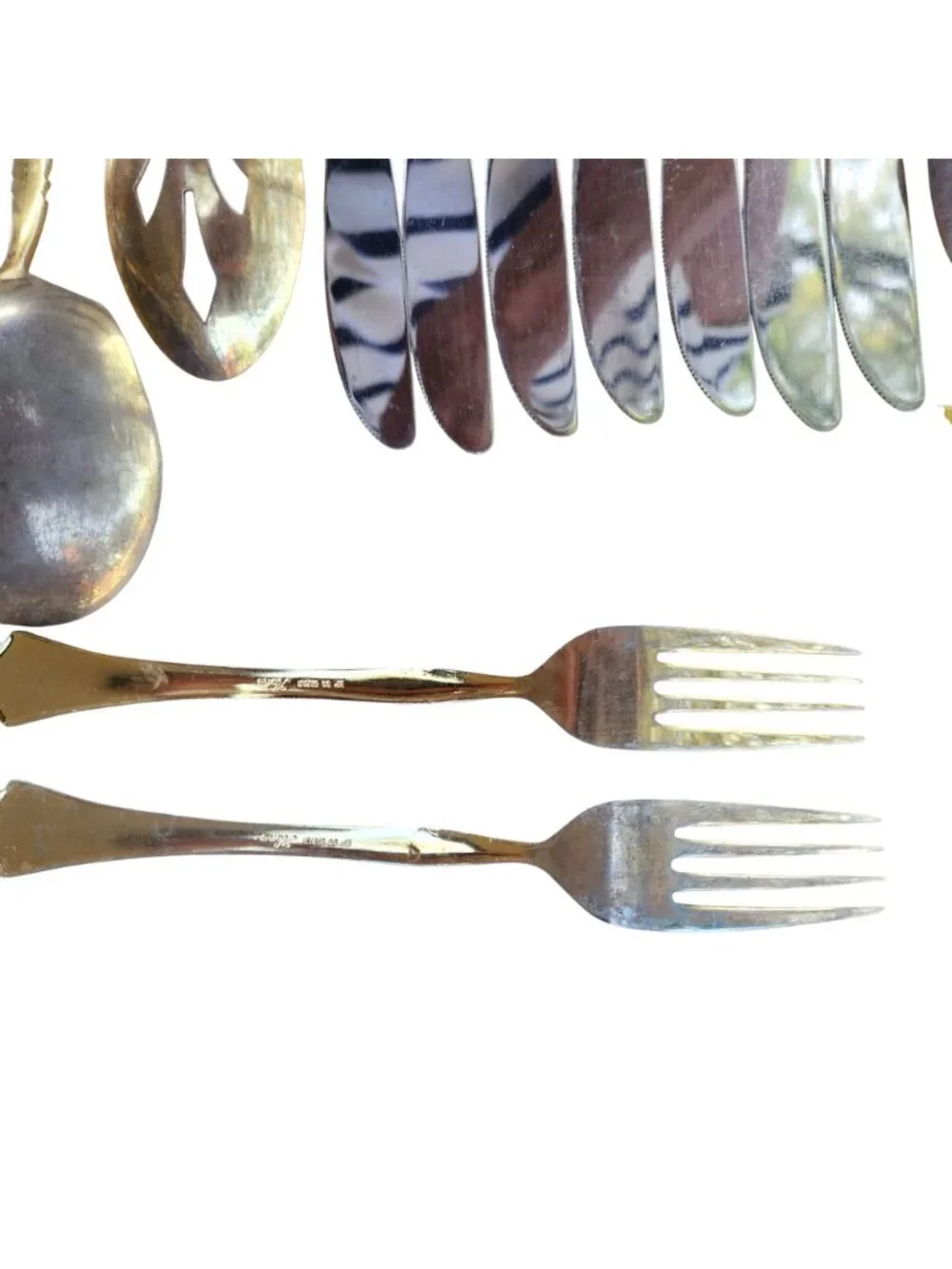 Vintage Kanu EP SS Japan Gold Flatware 22 Pc Lot Fan Pattern Jewelry Craft